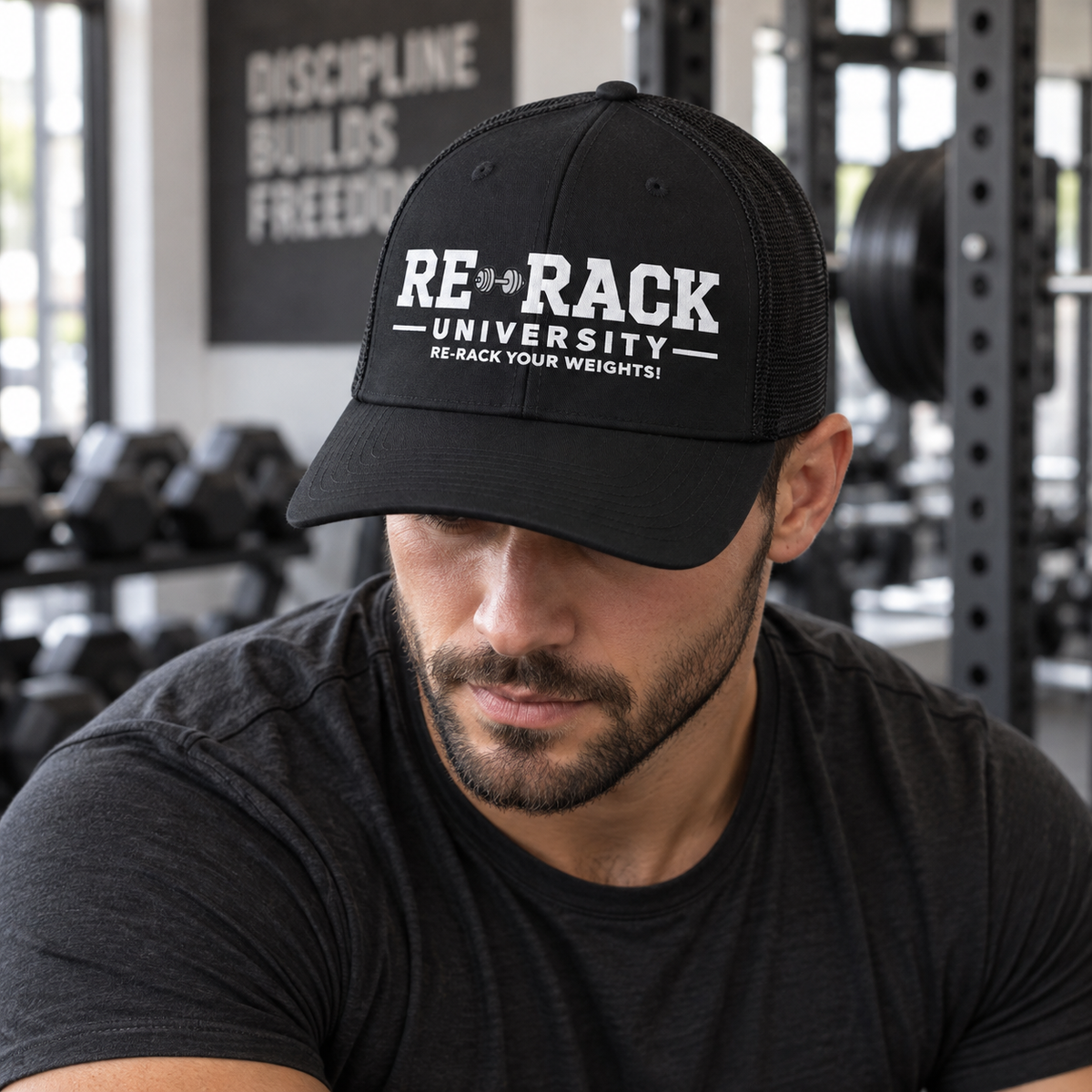 Re-Rack University Embroidered Snapback Hat | Gym Cap